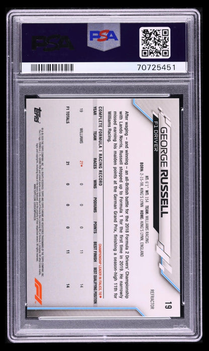 2020 TOPPS CHROME F1 FORMULA 1 #19 GEORGE RUSSELL ROOKIE REFRACTOR PSA 10 GEM MINT