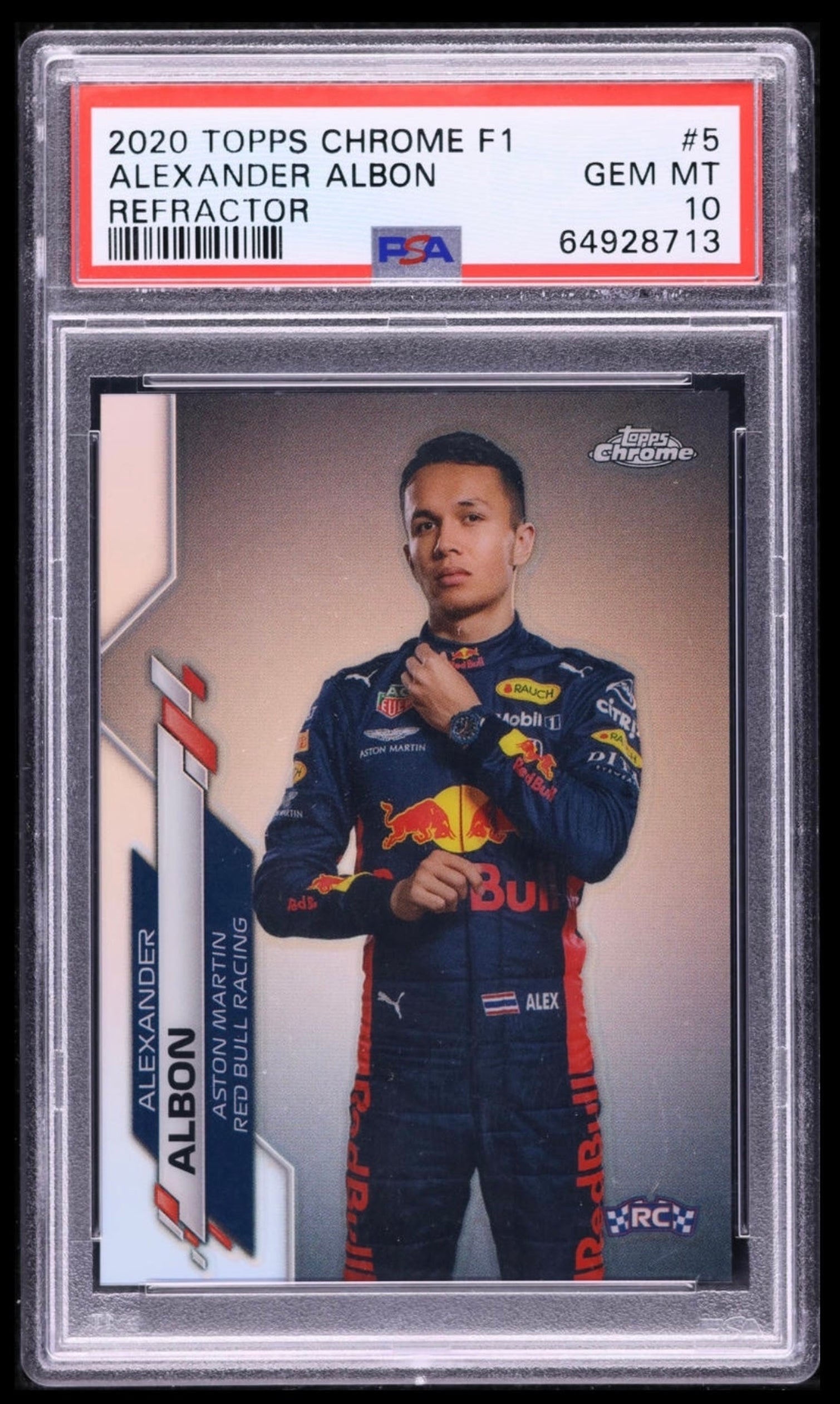 2020 TOPPS CHROME F1 FORMULA 1 #5 ALEXANDER ALBON ROOKIE REFRACTOR PSA 10 GEM MINT