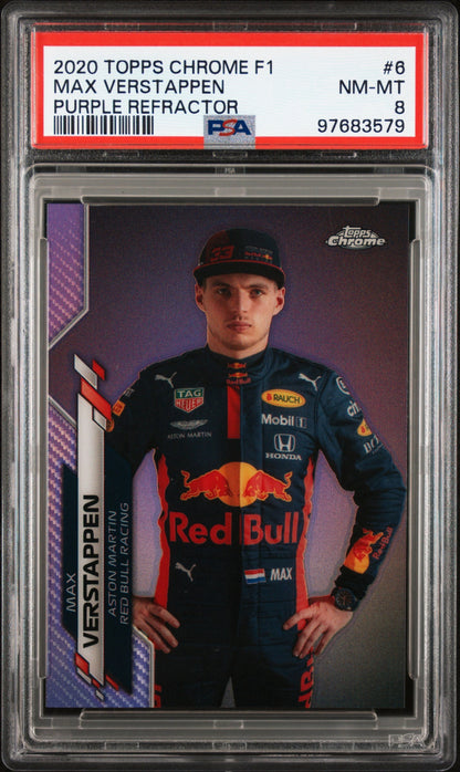 2020 TOPPS CHROME F1 FORMULA 1 #6 MAX VERSTAPPEN PURPLE REFRACTOR /399 PSA 8