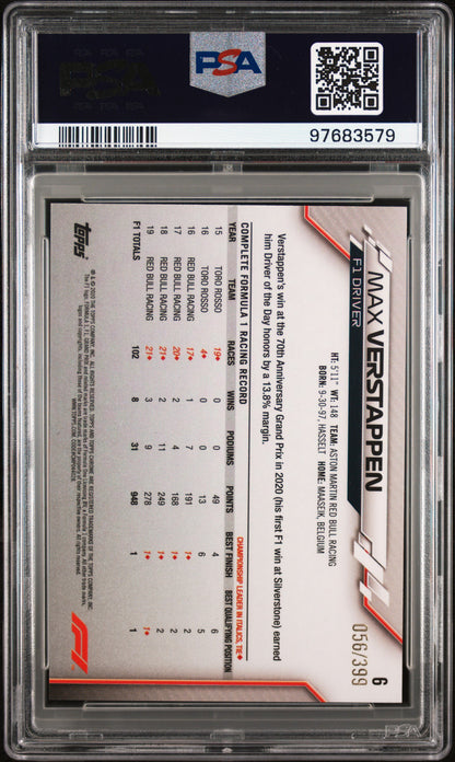 2020 TOPPS CHROME F1 FORMULA 1 #6 MAX VERSTAPPEN PURPLE REFRACTOR /399 PSA 8