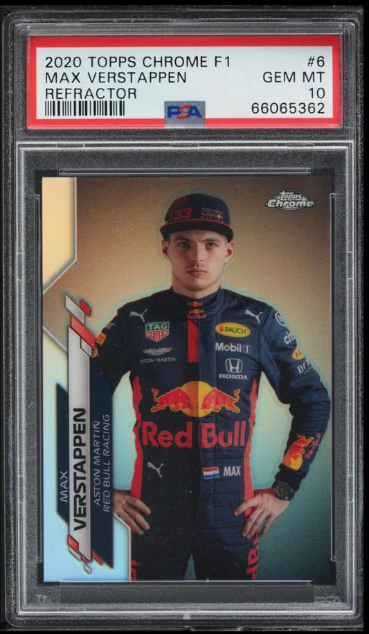 2020 TOPPS CHROME F1 FORMULA 1 #6 MAX VERSTAPPEN REFRACTOR PSA 10 GEM MINT (Serial 362)