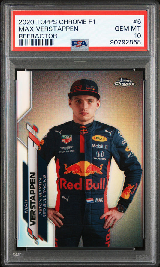 2020 TOPPS CHROME F1 FORMULA 1 #6 MAX VERSTAPPEN REFRACTOR PSA 10 GEM MINT (Serial 868)