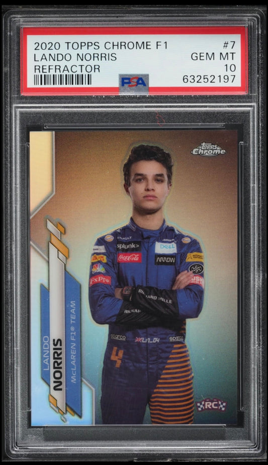 2020 TOPPS CHROME F1 FORMULA 1 #7 LANDO NORRIS REFRACTOR PSA 10 GEM MINT (Serial 197)