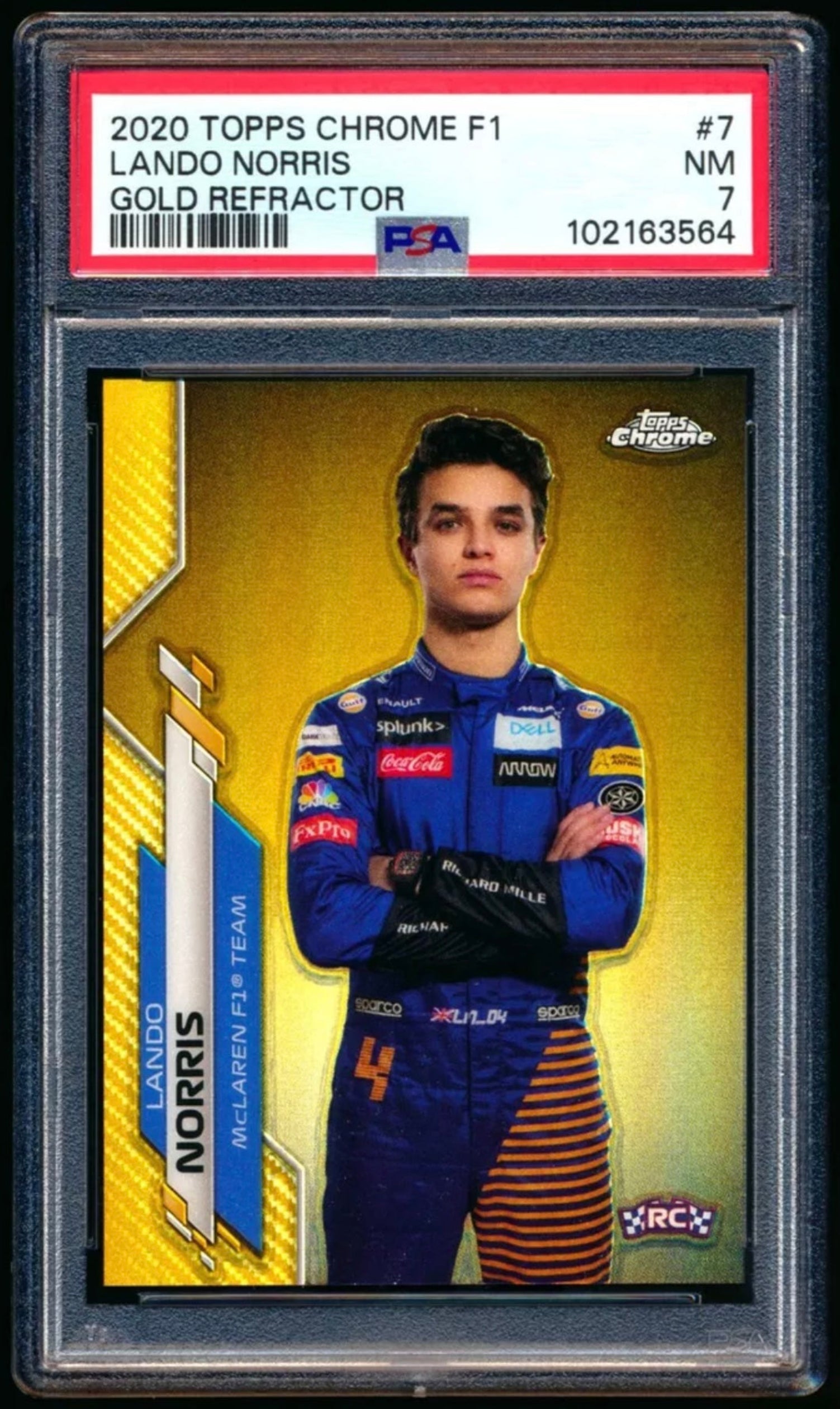 2020 TOPPS CHROME F1 FORMULA 1 #7 LANDO NORRIS ROOKIE GOLD REFRACTOR /50 PSA 7