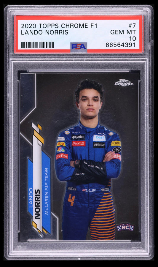 2020 TOPPS CHROME F1 FORMULA 1 #7 LANDO NORRIS ROOKIE PSA 10 GEM MINT (Serial 391)