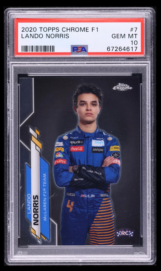 2020 TOPPS CHROME F1 FORMULA 1 #7 LANDO NORRIS ROOKIE PSA 10 GEM MINT (Serial 617)