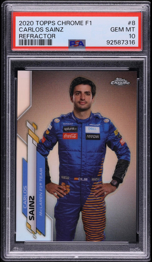 2020 TOPPS CHROME F1 FORMULA 1 #8 CARLOS SAINZ REFRACTOR PSA 10 GEM MINT
