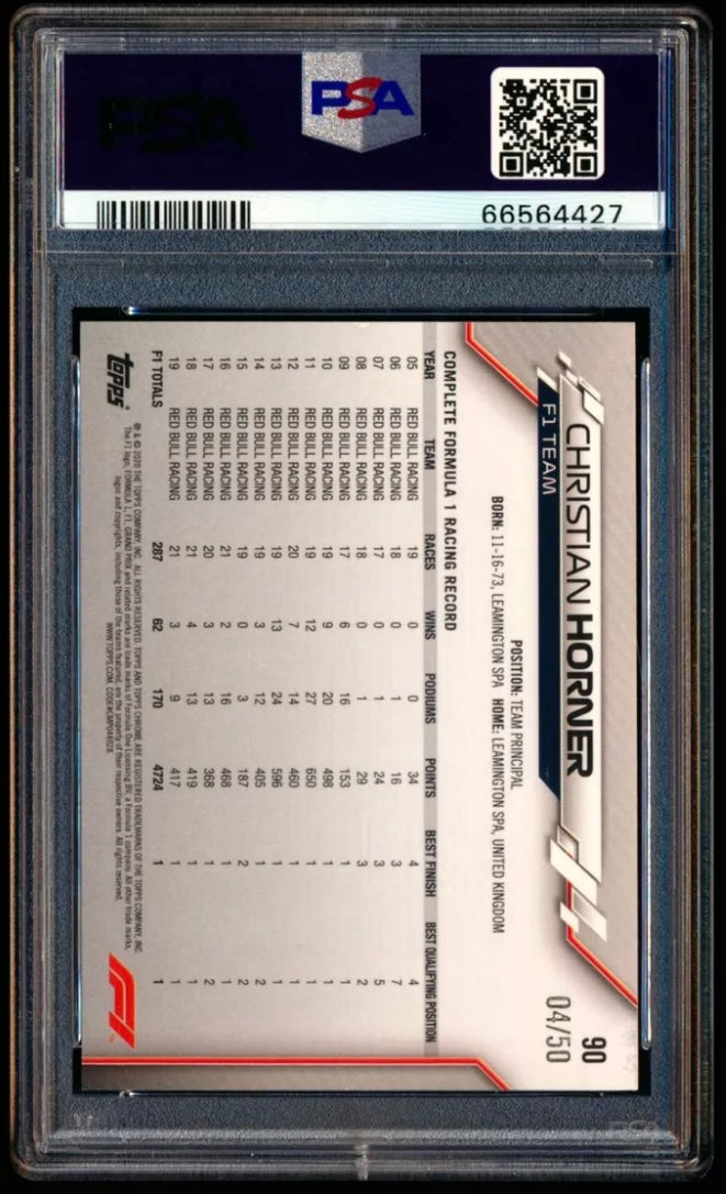 2020 TOPPS CHROME F1 FORMULA 1 #90 CHRISTIAN HORNER GOLD REFRACTOR /50 PSA 8