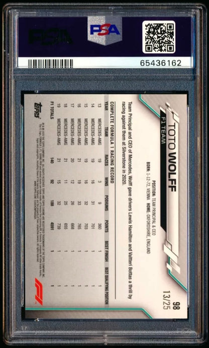 2020 TOPPS CHROME F1 FORMULA 1 #98 TOTO WOLFF ORANGE REFRACTOR /25 PSA 8