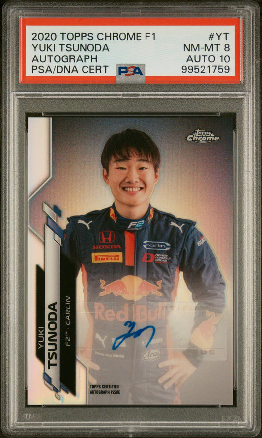 2020 TOPPS CHROME F1 FORMULA 1 AUTOGRAPHS #YT YUKI TSUNODA ROOKIE REFRACTOR AUTOGRAPH /541 PSA 8 AUTO 10