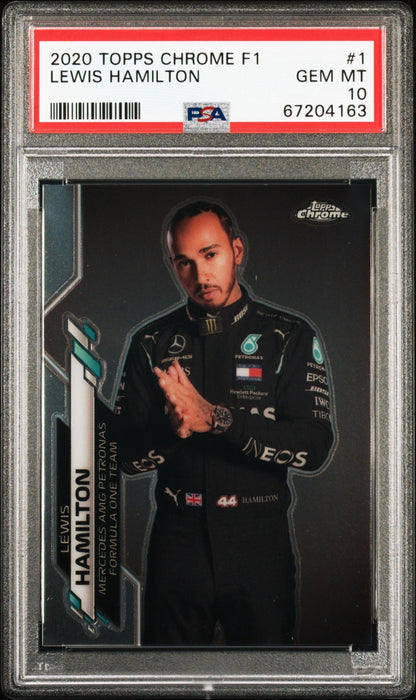 2020 TOPPS CHROME F1 FORMULA 1 LEWIS HAMILTON #1 PSA 10 GEM MINT (Serial 163)