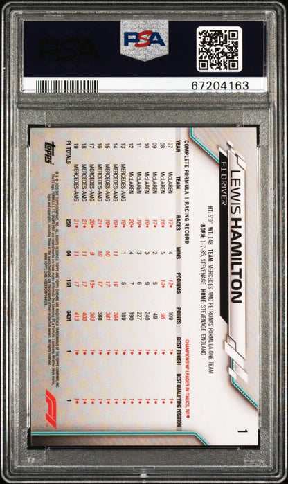 2020 TOPPS CHROME F1 FORMULA 1 LEWIS HAMILTON #1 PSA 10 GEM MINT (Serial 163)