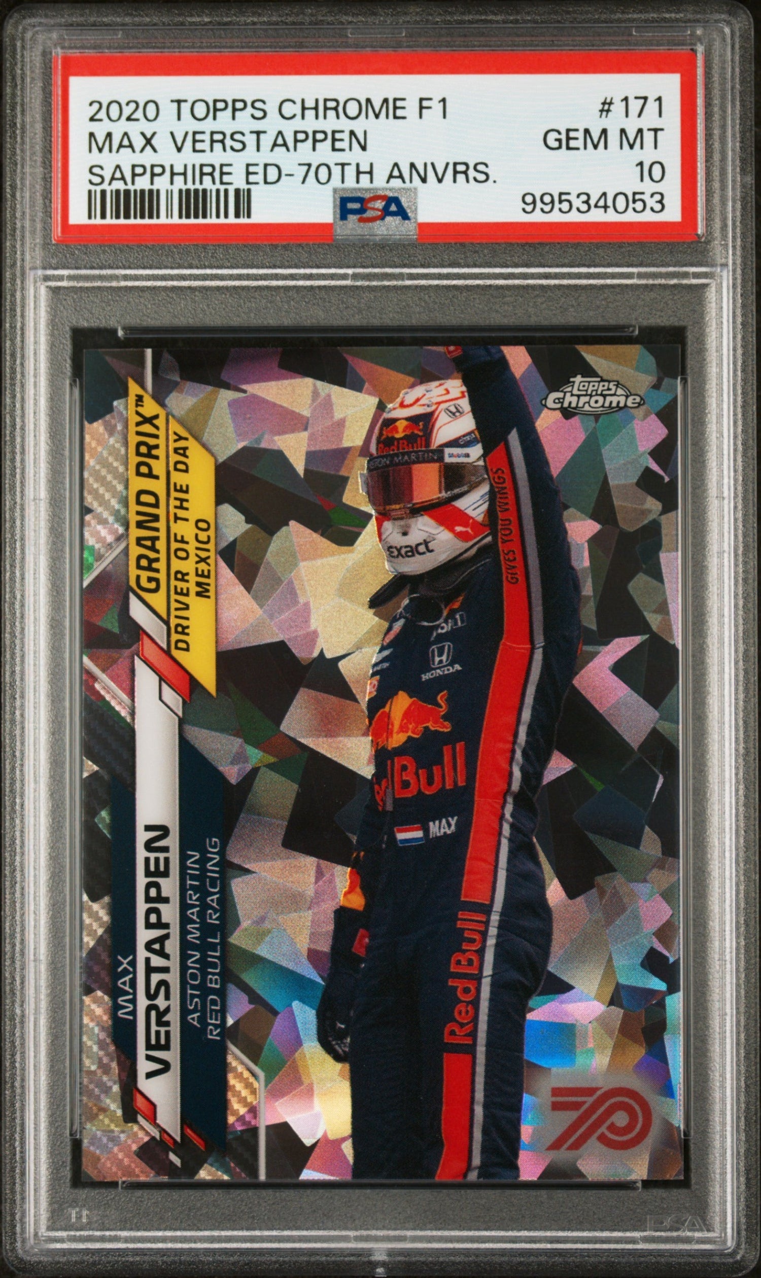 2020 TOPPS CHROME F1 FORMULA 1 SAPPHIRE EDITION #171 MAX VERSTAPPEN 70TH ANNIVERSARY /70 PSA 10 GEM MINT