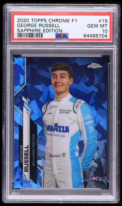 2020 TOPPS CHROME F1 FORMULA 1 SAPPHIRE EDITION #19 GEORGE RUSSELL ROOKIE SAPPHIRE EDITION PSA 10 GEM MINT