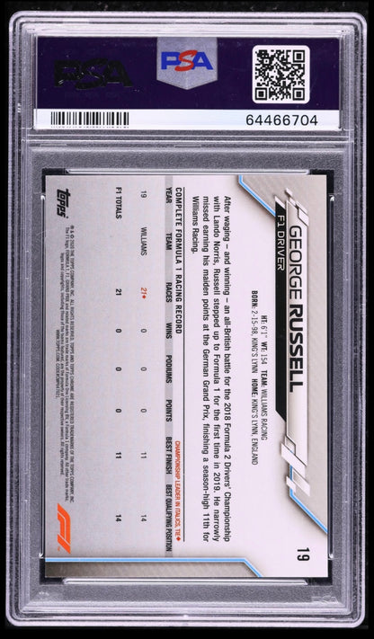 2020 TOPPS CHROME F1 FORMULA 1 SAPPHIRE EDITION #19 GEORGE RUSSELL ROOKIE SAPPHIRE EDITION PSA 10 GEM MINT