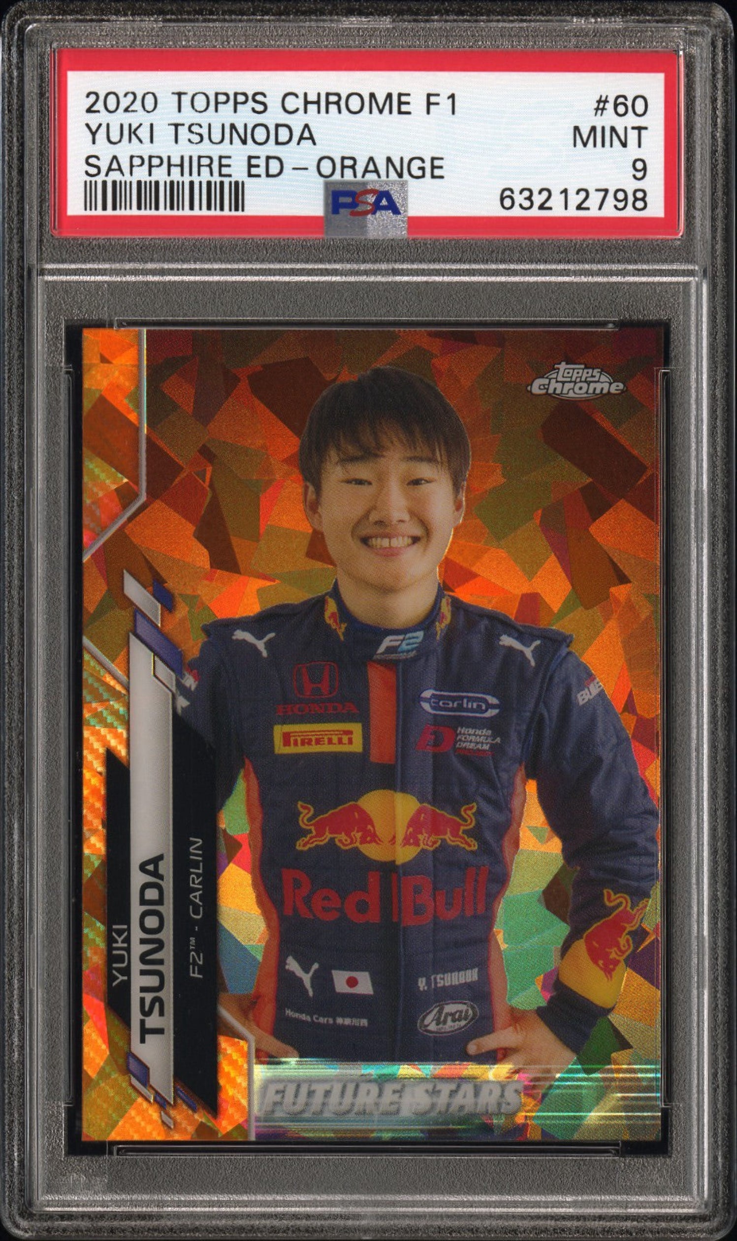 2020 TOPPS CHROME F1 FORMULA 1 SAPPHIRE EDITION #60 YUKI TSUNODA ROOKIE SAPPHIRE ED-ORANGE 22/25 PSA 9 MINT