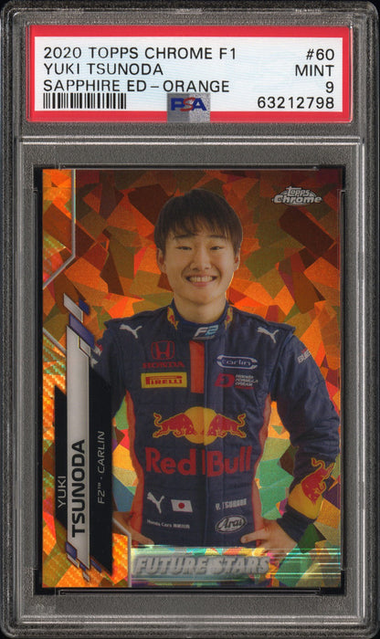2020 TOPPS CHROME F1 FORMULA 1 SAPPHIRE EDITION #60 YUKI TSUNODA ROOKIE SAPPHIRE ED-ORANGE 22/25 PSA 9 MINT