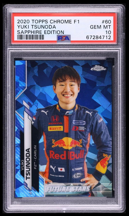 2020 TOPPS CHROME F1 FORMULA 1 SAPPHIRE EDITION #60 YUKI TSUNODA ROOKIE SAPPHIRE EDITION PSA 10 GEM MINT