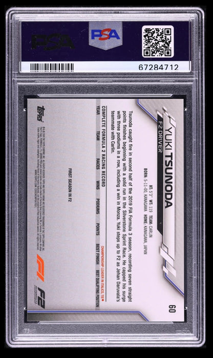 2020 TOPPS CHROME F1 FORMULA 1 SAPPHIRE EDITION #60 YUKI TSUNODA ROOKIE SAPPHIRE EDITION PSA 10 GEM MINT