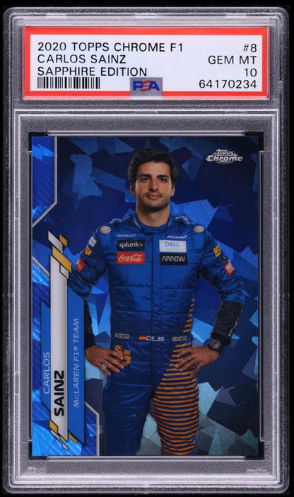 2020 TOPPS CHROME F1 FORMULA 1 SAPPHIRE EDITION #8 CARLOS SAINZ SAPPHIRE EDITION PSA 10 GEM MINT