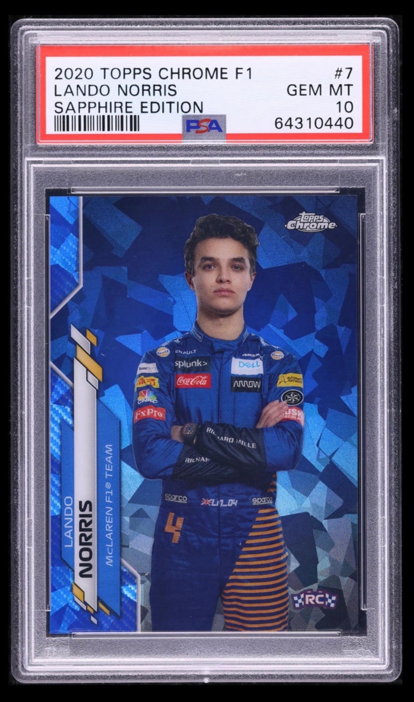 2020 TOPPS CHROME F1 FORMULA 1 SAPPHIRE EDITION LANDO NORRIS #7 ROOKIE PSA 10 GEM MINT (Serial 440)