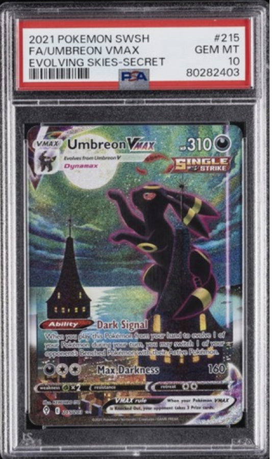2021 Pokemon Sword & Shield Evolving Skies #215 Fa/Umbreon Vmax Evolving Skies-Secret PSA 10 Gem Mint