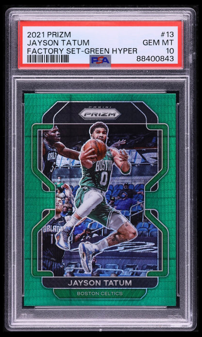 2021 PANINI PRIZM FACTORY SET #13 JAYSON TATUM FACTORY SET-GREEN HYPER PSA 10 GEM MINT
