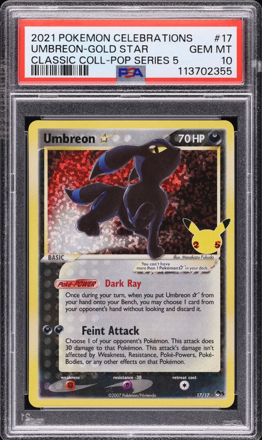 2021 POKEMON CELEBRATIONS CLASSIC COLLECTION #17 UMBREON-GOLD STAR CLASSIC COLL-POP SERIES 5 PSA 10 GEM MINT - 1