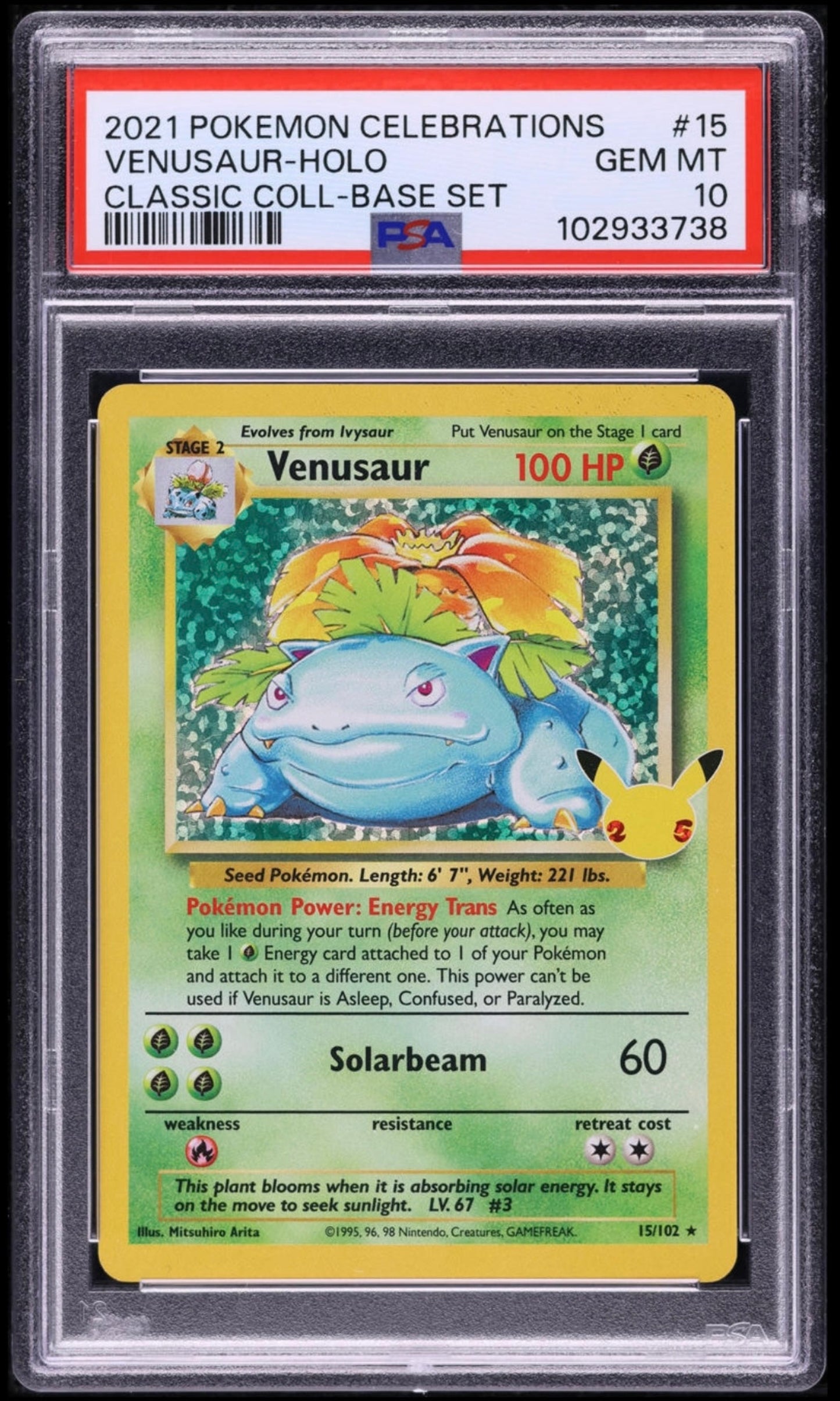 2021 POKEMON TCG CELEBRATIONS CLASSIC COLLECTION #15 VENUSAUR-HOLO PSA 10 GEM MINT