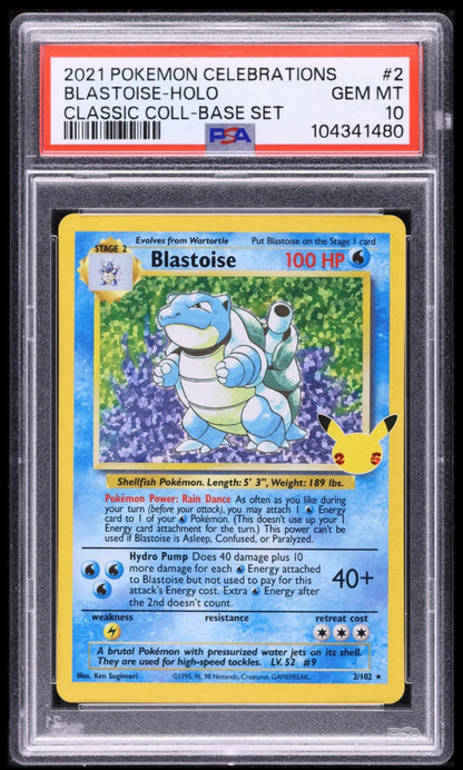 2021 POKEMON TCG CELEBRATIONS CLASSIC COLLECTION #2 BLASTOISE-HOLO PSA 10 GEM MINT (Serial 480)