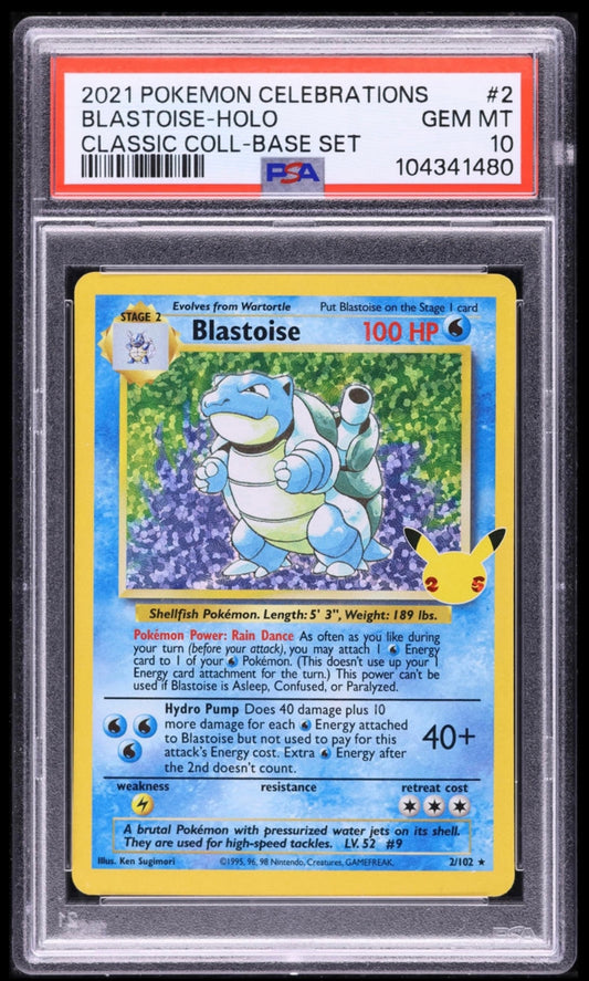 2021 POKEMON TCG CELEBRATIONS CLASSIC COLLECTION #2 BLASTOISE-HOLO PSA 10 GEM MINT (Serial 480)