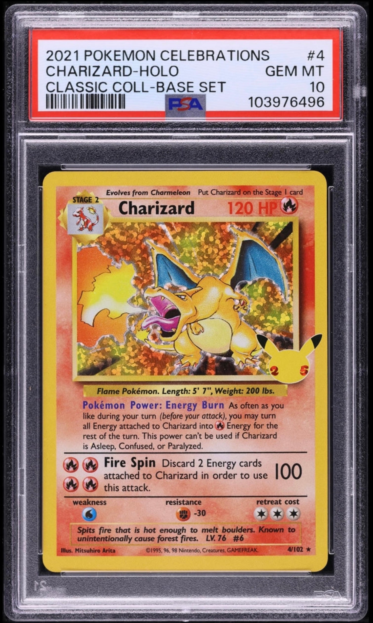 2021 POKEMON TCG CELEBRATIONS CLASSIC COLLECTION #4 CHARIZARD-HOLO PSA 10 GEM MINT