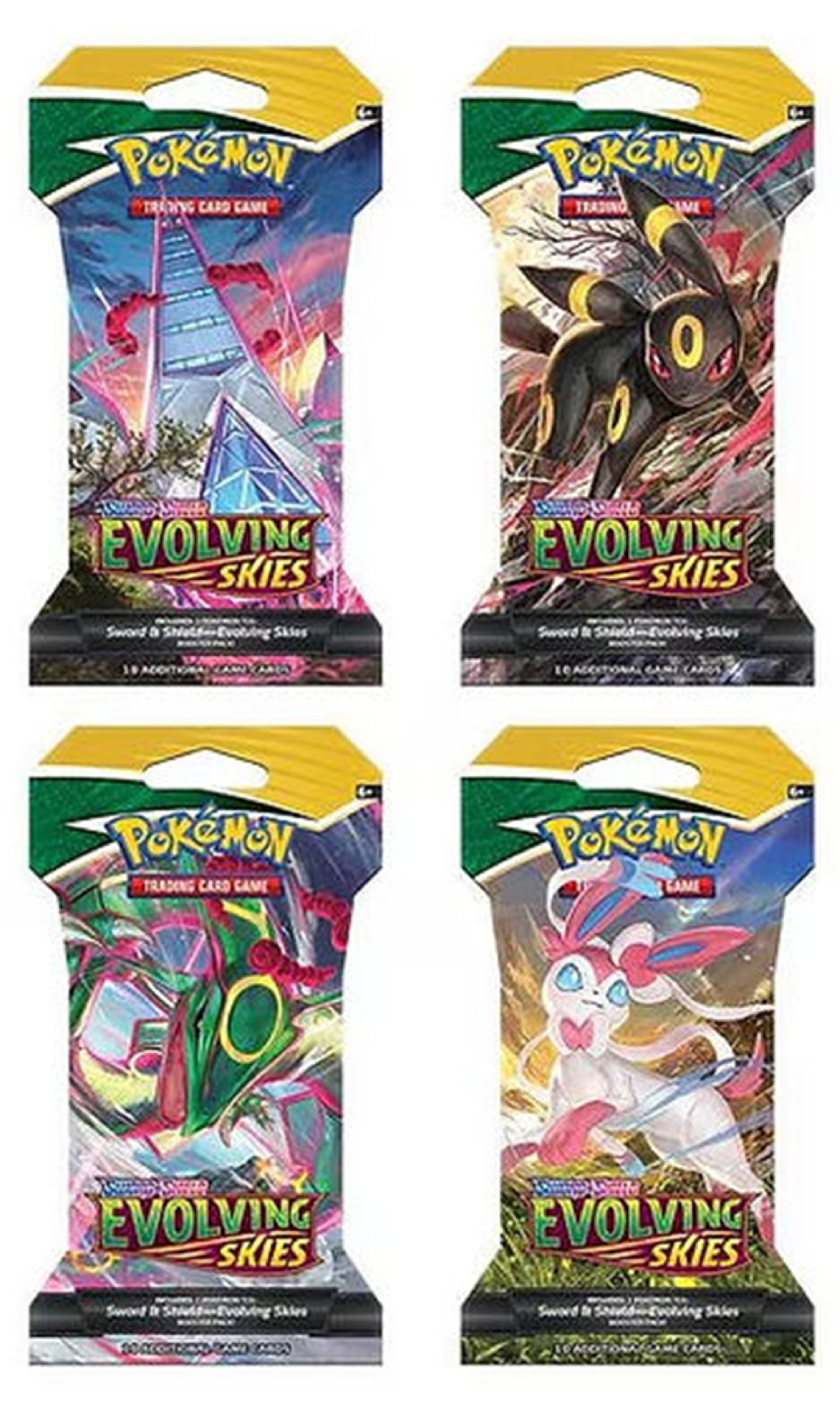 2021 Pokemon TCG Evolving Skies 4 Packs Sleeved Booster Pack - Complete Full Art Set (New Sealed)