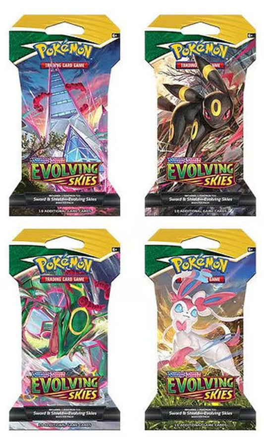 2021 Pokemon TCG Evolving Skies 4 Packs Sleeved Booster Pack - Complete Full Art Set (New Sealed)