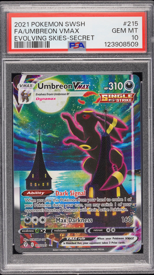 2021 Pokémon Evolving Skies #215 Umbreon VMAX FA Secret PSA 10 Gem Mint
