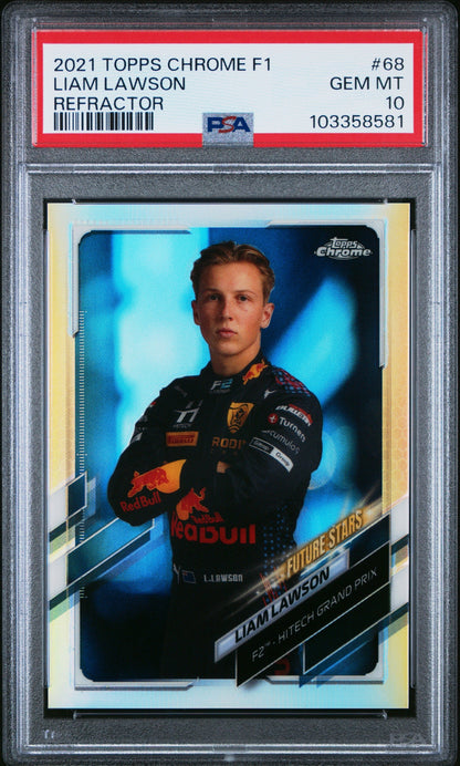 2021 TOPPS CHROME F1 FORMULA 1 #68 LIAM LAWSON ROOKIE REFRACTOR PSA 10 GEM MINT