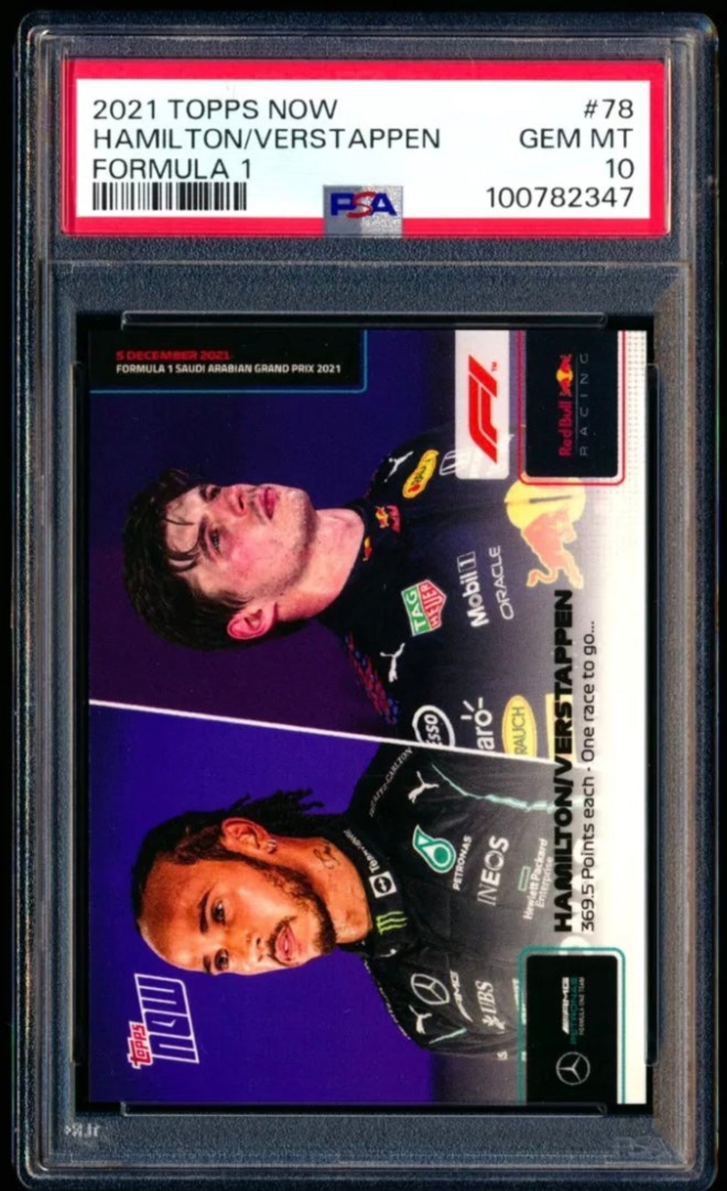 2021 TOPPS NOW F1 FORMULA 1 #78 LEWIS HAMILTON MAX VERSTAPPEN DUAL PSA 10 GEM MINT
