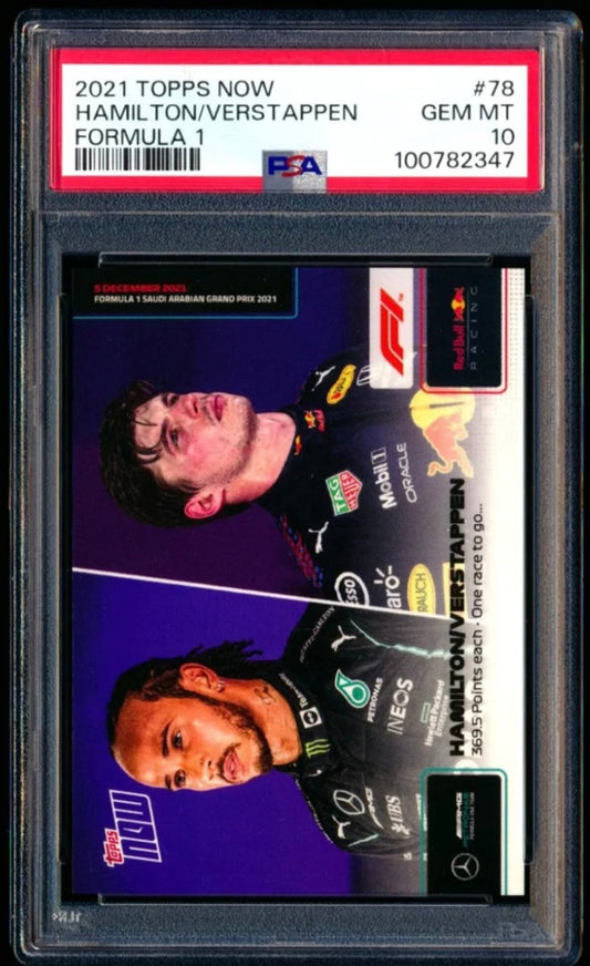 2021 TOPPS NOW F1 FORMULA 1 #78 LEWIS HAMILTON MAX VERSTAPPEN DUAL PSA 10 GEM MINT