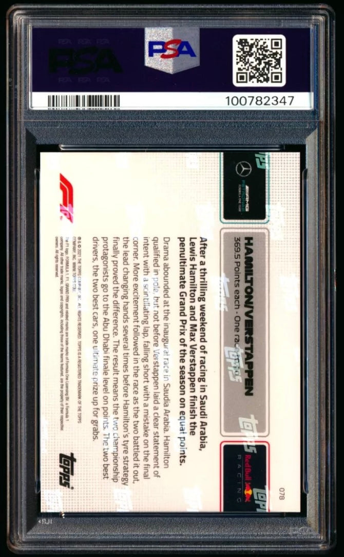2021 TOPPS NOW F1 FORMULA 1 #78 LEWIS HAMILTON MAX VERSTAPPEN DUAL PSA 10 GEM MINT