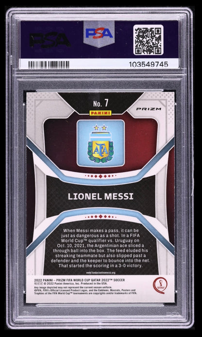 2022 PANINI PRIZM WORLD CUP QATAR #7 LIONEL MESSI GREEN WAVE REFRACTOR PSA 10 GEM MINT 