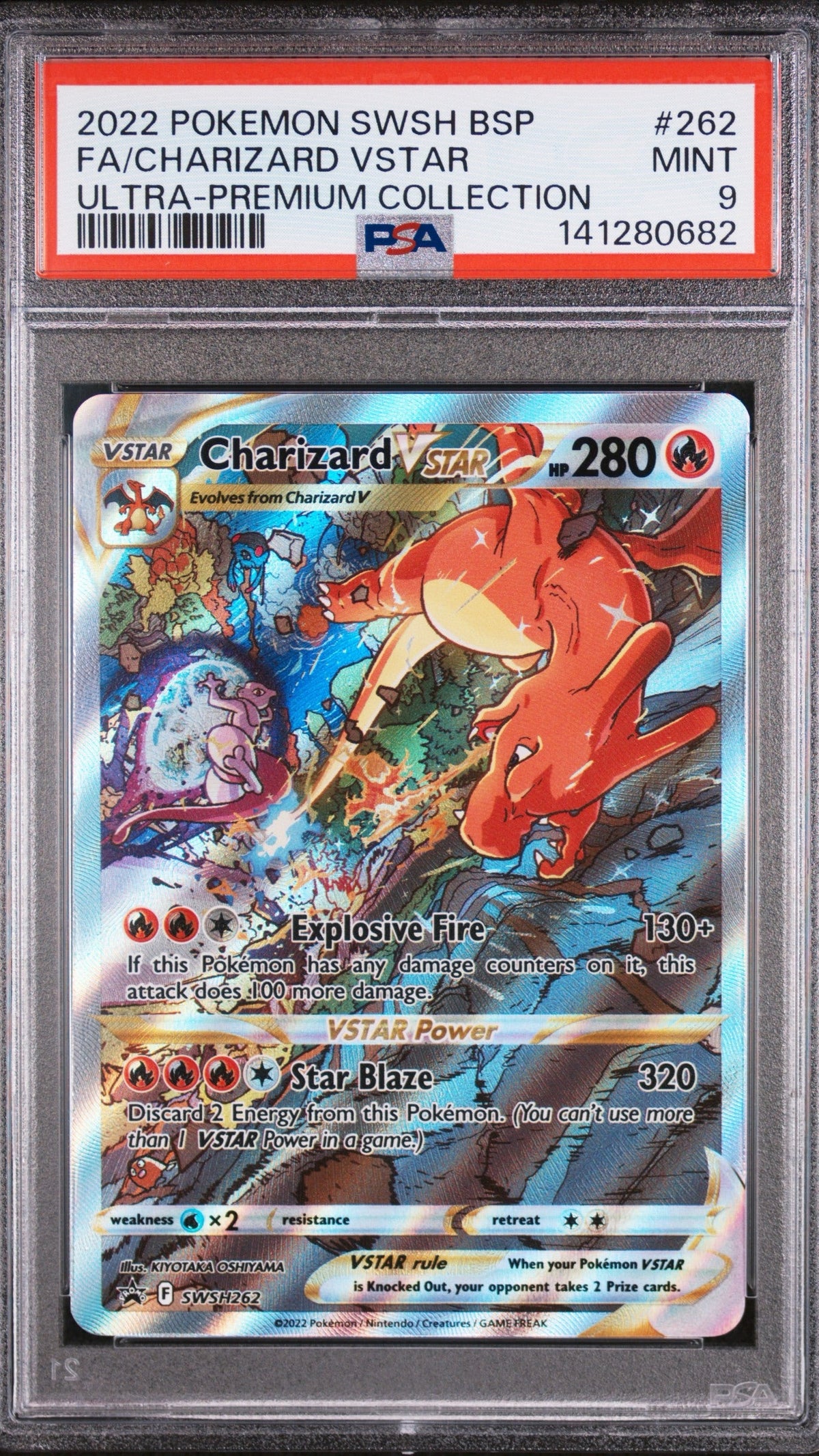 PSA 9 Charizard VSTAR Full Art #262 from the 2022 Pokémon Black Star Promo Ultra-Premium Collection, graded Mint in a sealed PSA slab.
