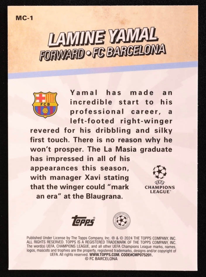 2023-24 LAMINE YAMAL TOPPS CHROME MERLIN MERLIN’S CHOSEN ONES SP #MC-1 ROOKIE - 2