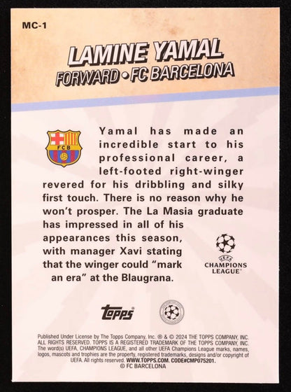 2023-24 LAMINE YAMAL TOPPS CHROME MERLIN MERLIN’S CHOSEN ONES SP #MC-1 ROOKIE - 2