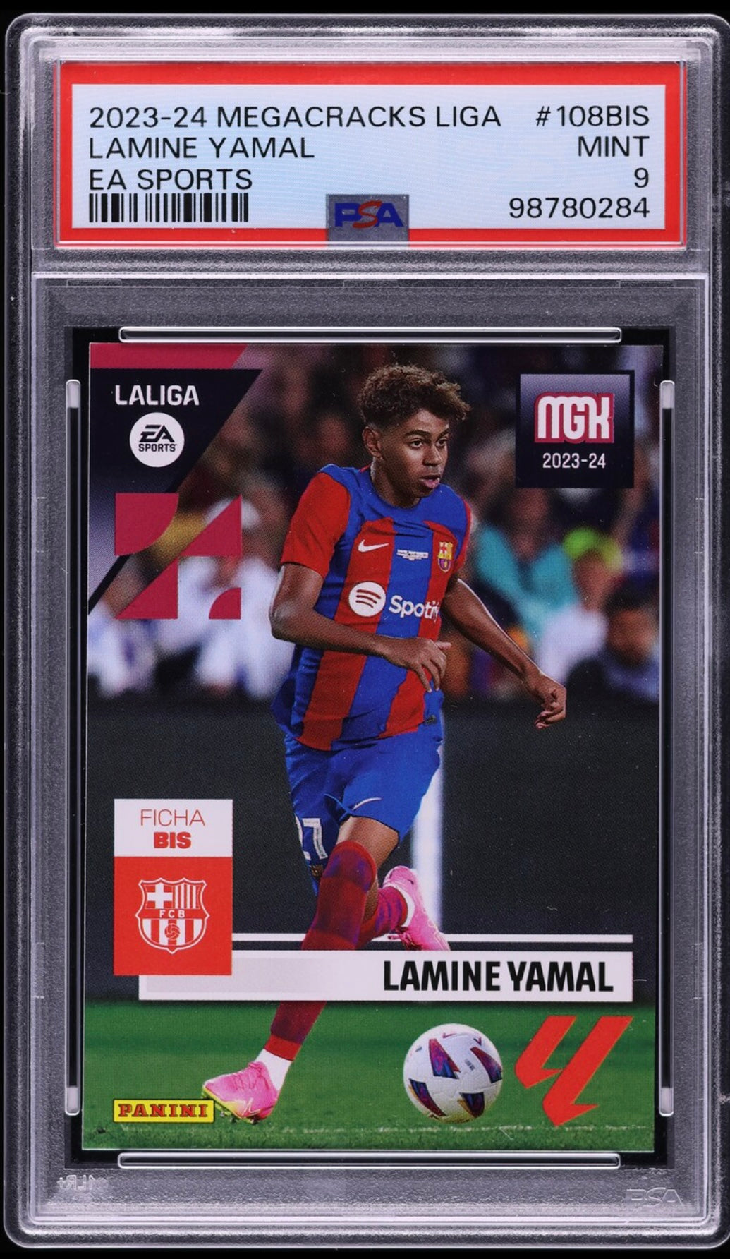 2023-24 PANINI MEGACRACKS LALIGA EA SPORTS #108BIS LAMINE YAMAL ROOKIE PSA 9 MINT