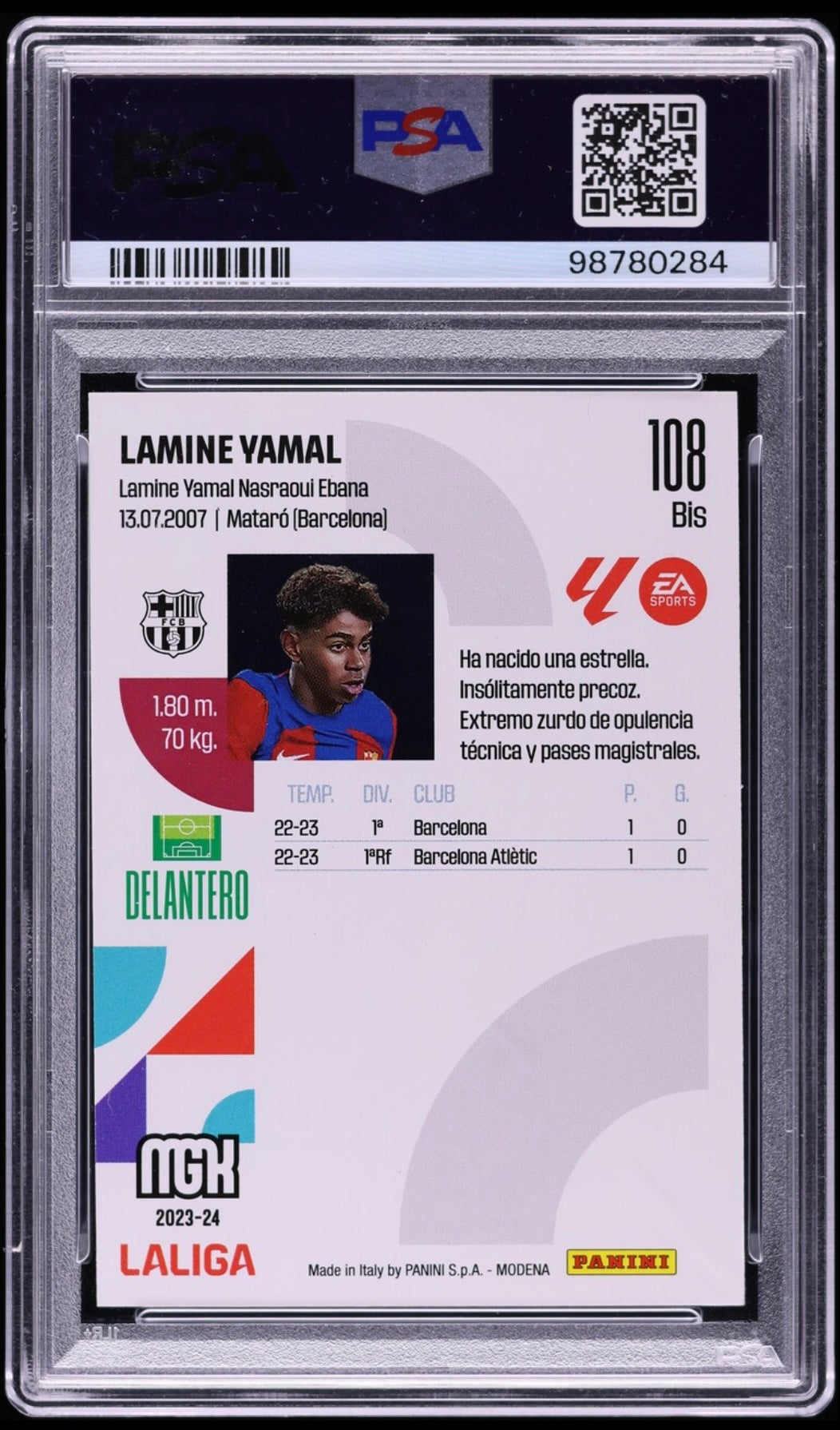 2023-24 PANINI MEGACRACKS LALIGA EA SPORTS #108BIS LAMINE YAMAL ROOKIE PSA 9 MINT - 2