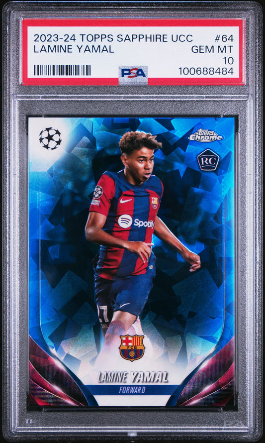2023-24 TOPPS CHROME SAPPHIRE EDITION UEFA CLUB COMPETITIONS #64 LAMINE YAMAL ROOKIE PSA 10 GEM MINT