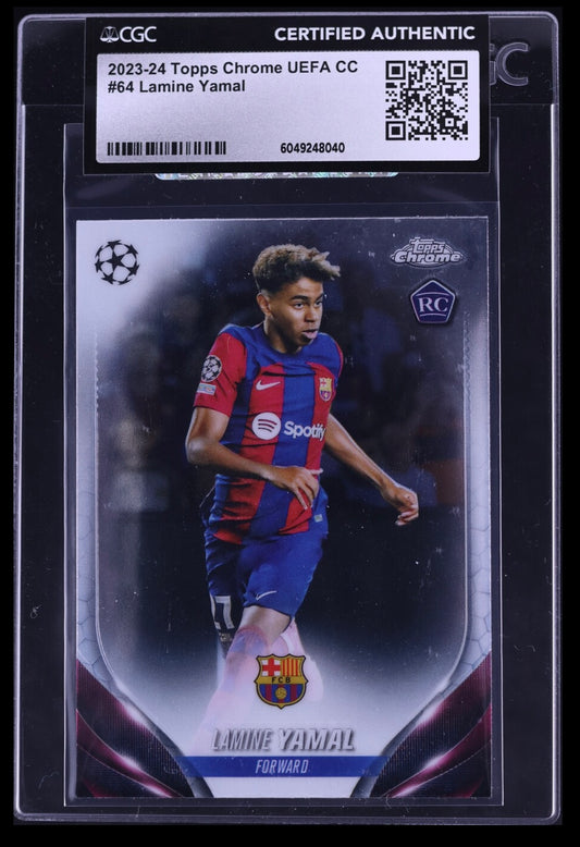 2023-24 TOPPS CHROME UEFA CLUB COMPETITIONS #64 LAMINE YAMAL ROOKIE CGC CERTIFIED AUTHENTICITY (Serial 040)