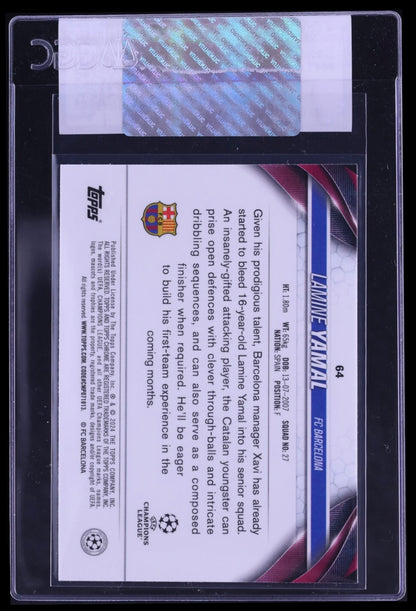 2023-24 TOPPS CHROME UEFA CLUB COMPETITIONS #64 LAMINE YAMAL ROOKIE CGC CERTIFIED AUTHENTICITY (Serial 040) - 2