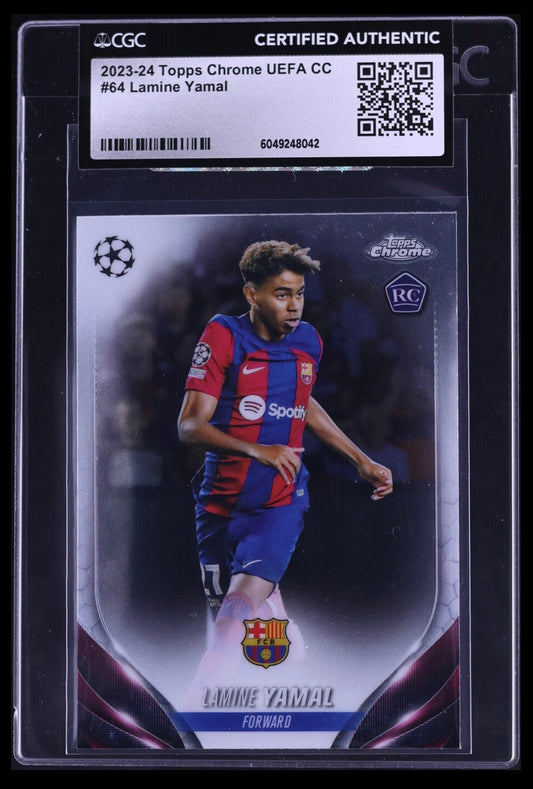 2023-24 TOPPS CHROME UEFA CLUB COMPETITIONS #64 LAMINE YAMAL ROOKIE CGC CERTIFIED AUTHENTICITY (Serial 042) 