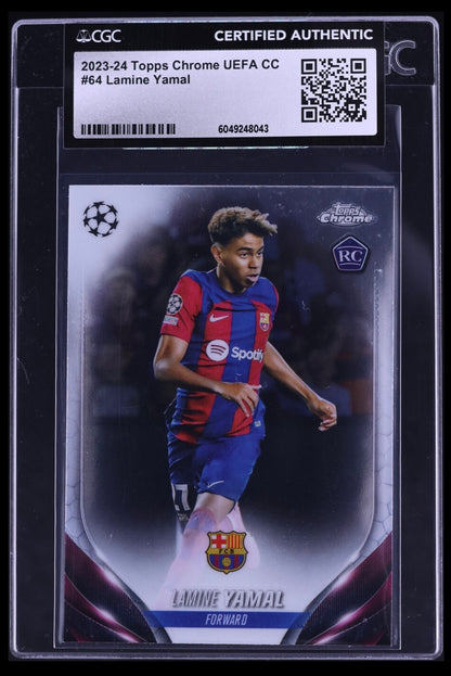 2023-24 TOPPS CHROME UEFA CLUB COMPETITIONS #64 LAMINE YAMAL ROOKIE CGC CERTIFIED AUTHENTICITY (Serial 043)